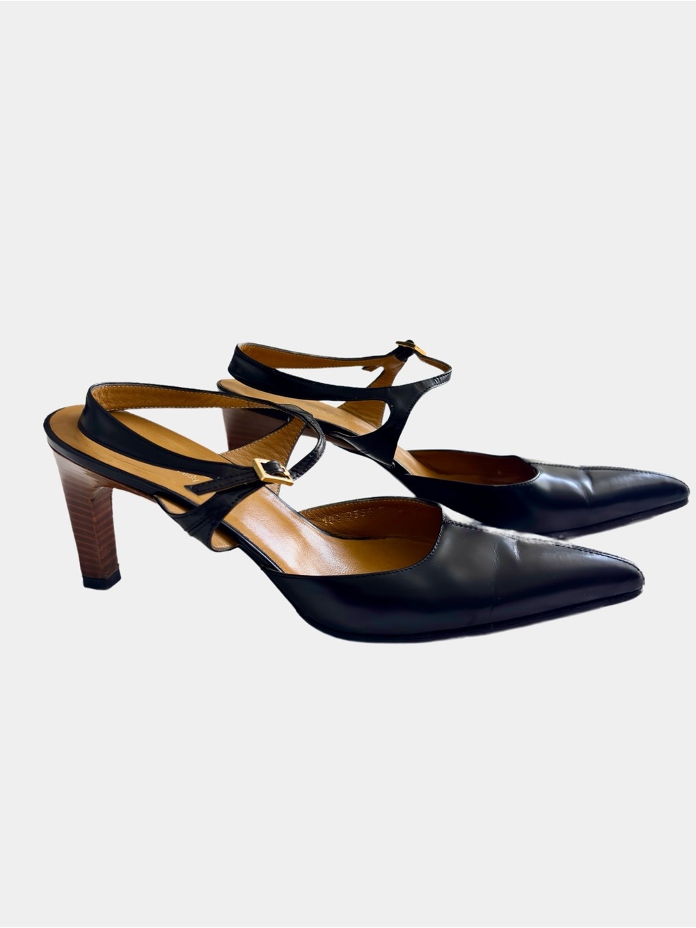 Gucci Vintage Black Leather Pointed Toe Slingback Pumps Heels Size 9B - Picture 3 of 16